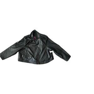 Time and Tru Black Biker Jacket with Leather Finish